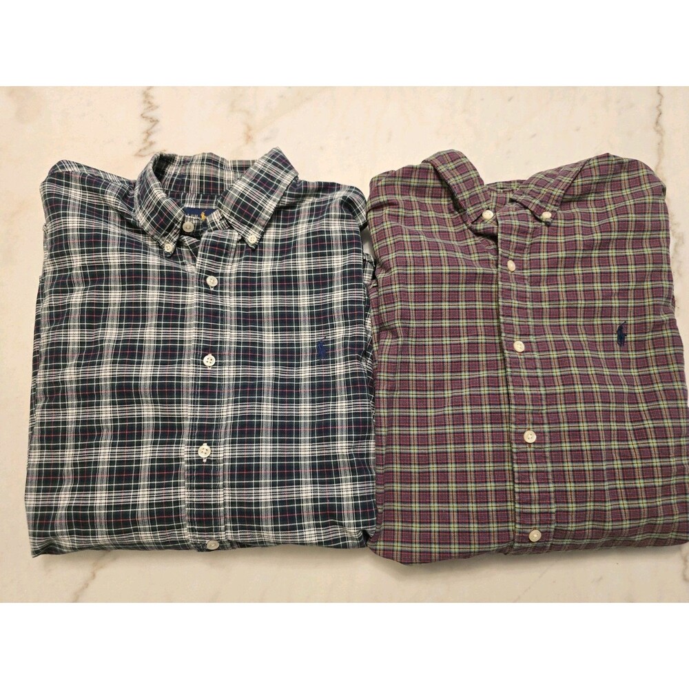 Lot Of 2 Ralph Lauren Plaid Button Down Long Sleeve Size Large EUC Classic